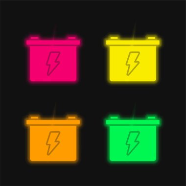 Pil dört renk parlayan neon vektör simgesi