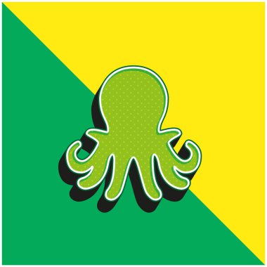 Akvaryum Ahtapot Yeşil ve Sarı 3D vektör simgesi logosu