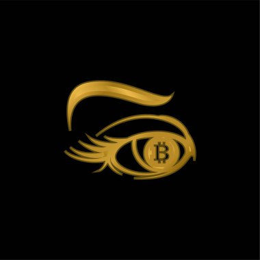 Gözdeki Bitcoin İşareti Altın kaplama metalik simge veya logo vektörü