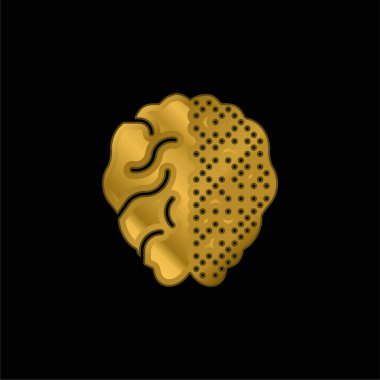 Beyin altın kaplamalı metalik simge veya logo vektörü