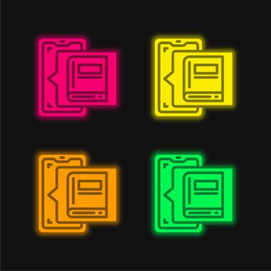 Kitap dört renk parlayan neon vektör simgesi