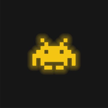 Uzaylı Pixelated Shape of a Digital Game sarı parlayan neon simgesi