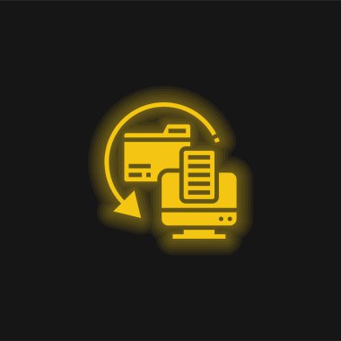 Backup Copy yellow glowing neon icon clipart