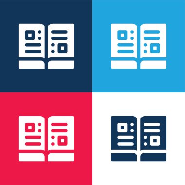 Kitap mavi ve kırmızı dört renk en küçük simge seti