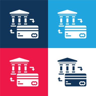 Bank blue and red four color minimal icon set clipart