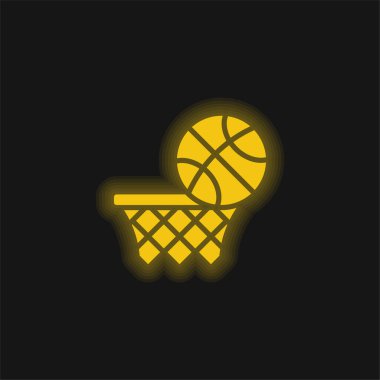 Basketbol sarı parlak neon simgesi