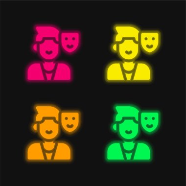 Aktör dört renk parlayan neon vektör simgesi