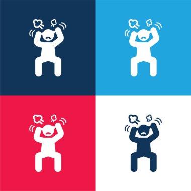 Angry Man blue and red four color minimal icon set clipart