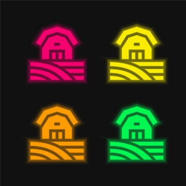 Barn dört renk parlayan neon vektör simgesi