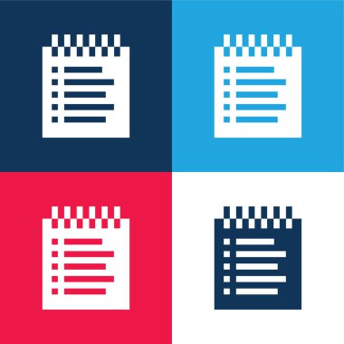 Rezervasyon Listesi mavi ve kırmızı dört renk minimal simgesi seti