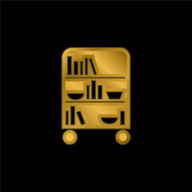 Kitaplı yatak odası Tekerlekleri Kütüphanesi Altın kaplamalı metalik simge veya logo vektörü