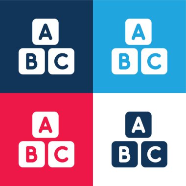 Abc Block blue and red four color minimal icon set clipart