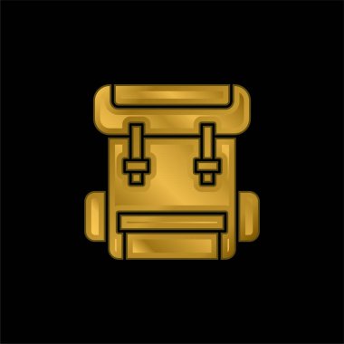 Sırt çantası altın kaplamalı metalik simge veya logo vektörü