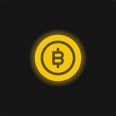Bitcoin sarı parlayan neon simgesi