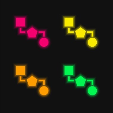 Blocks Scheme Of Three Black Geometric Shapes four color glowing neon vector icon clipart