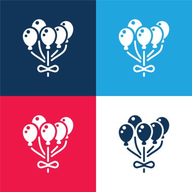 Balon mavi ve kırmızı dört renk minimal simge kümesi
