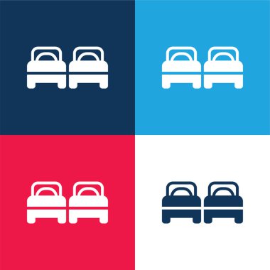 Yataklar mavi ve kırmızı dört renk minimal simge kümesi