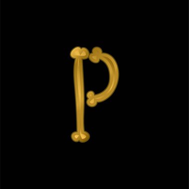 Bones Halloween Typography Filled Shape Of Letter P gold plated metalic icon or logo vector clipart