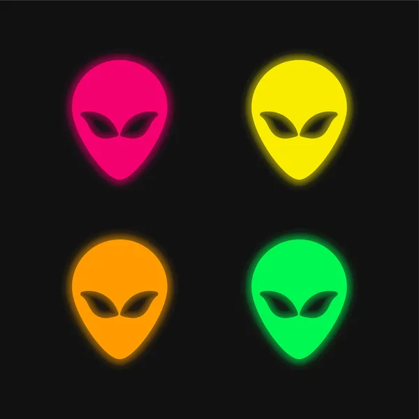 Alien Head Fyra Färg Glödande Neon Vektor Ikon — Stock vektor