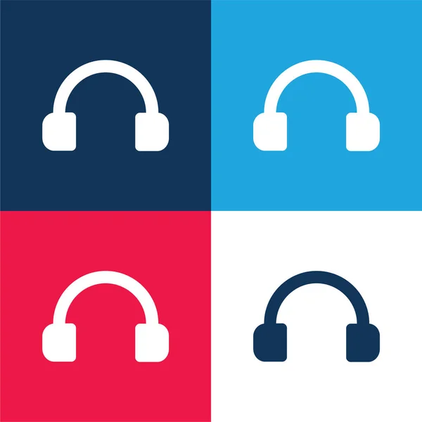 Audio Headset Gereedschap Blauw Rood Vier Kleuren Minimale Pictogram Set — Stockvector