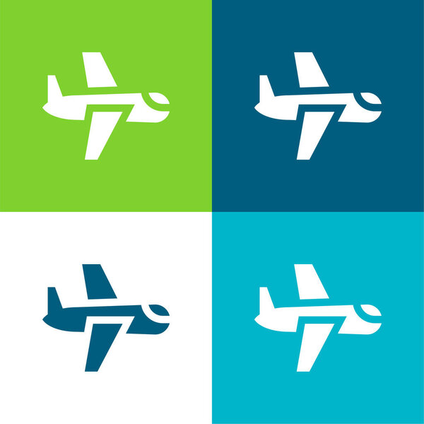 Airplane Flat four color minimal icon set