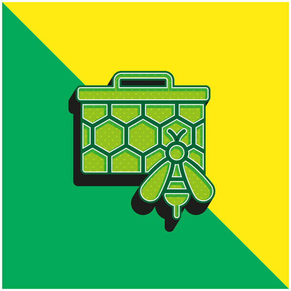 Пчелы Зеленый и желтый современный 3D логотип векторной иконы