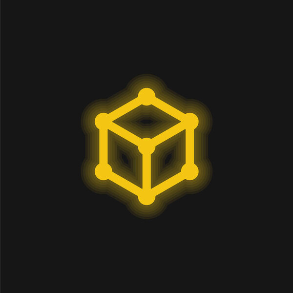 3D Cube желтый перчаточный неоновый значок