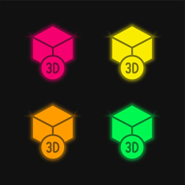 3d Printing four color glowing neon vector icon