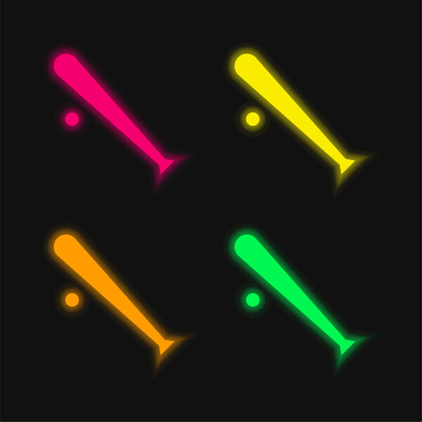Baseball Equipment four color glowing neon vector icon
