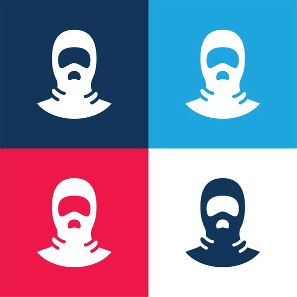 Balaclava Blue Red Four Color Minimal Icon Set — Stock Vector