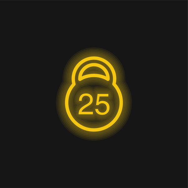 25 Kilos Weight yellow glowing neon icon