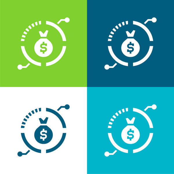 Управление активами Плоский четырехцветный минимальный набор значков