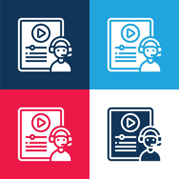 Blended Learning blue and red four color minimal icon set