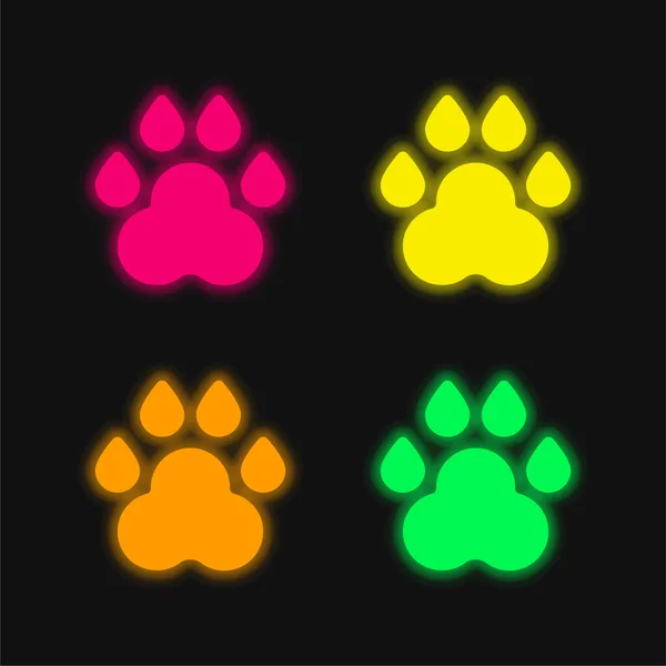 stock vector Animal Track four color glowing neon vector icon