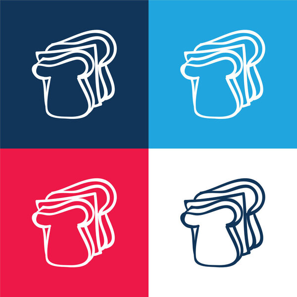 Bread Hand Drawn Slices blue and red four color minimal icon set