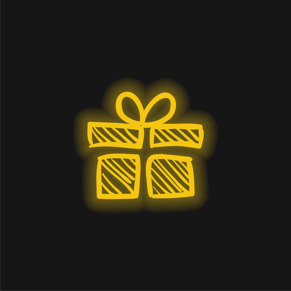 Birthday Giftbox Sketch yellow glowing neon icon