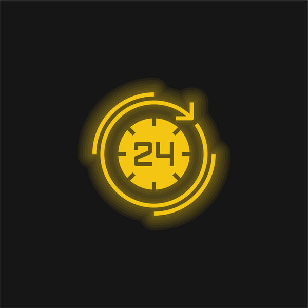 24 часа желтый светящийся неоновый значок