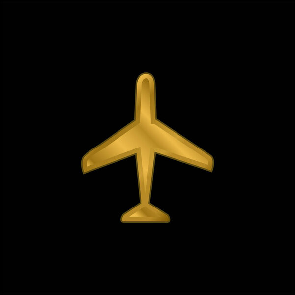 Airplane gold plated metalic icon or logo vector