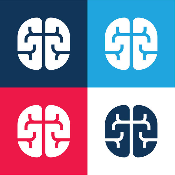 Brain blue and red four color minimal icon set