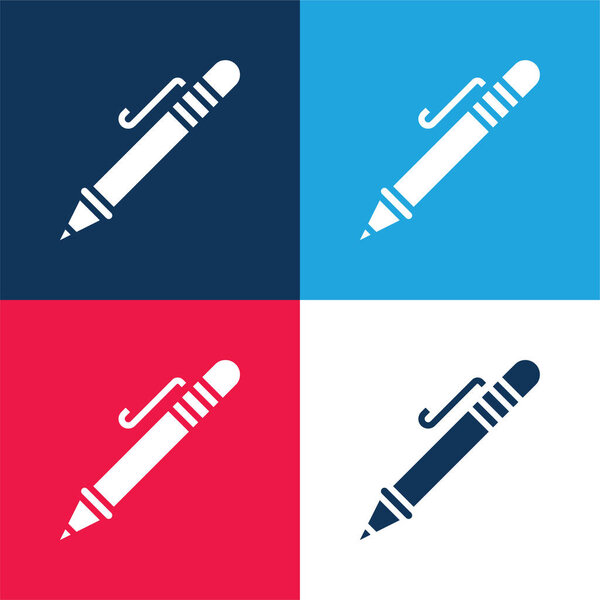 Ballpoint Pen blue and red four color minimal icon set