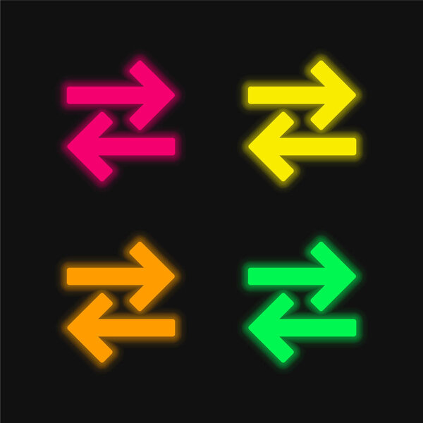 Arrows Couple To Opposite Directions four color glowing neon vector icon