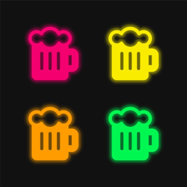 Beer four color glowing neon vector icon