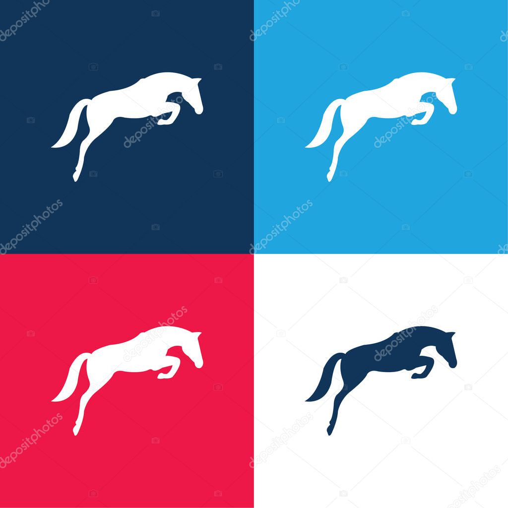 Black Jumping Horse With Face Looking To The Ground blue and red four color minimal icon set