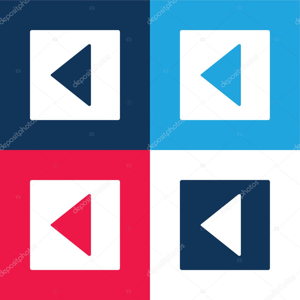Back Triangular Left Arrow In Square Filled Button blue and red four color minimal icon set