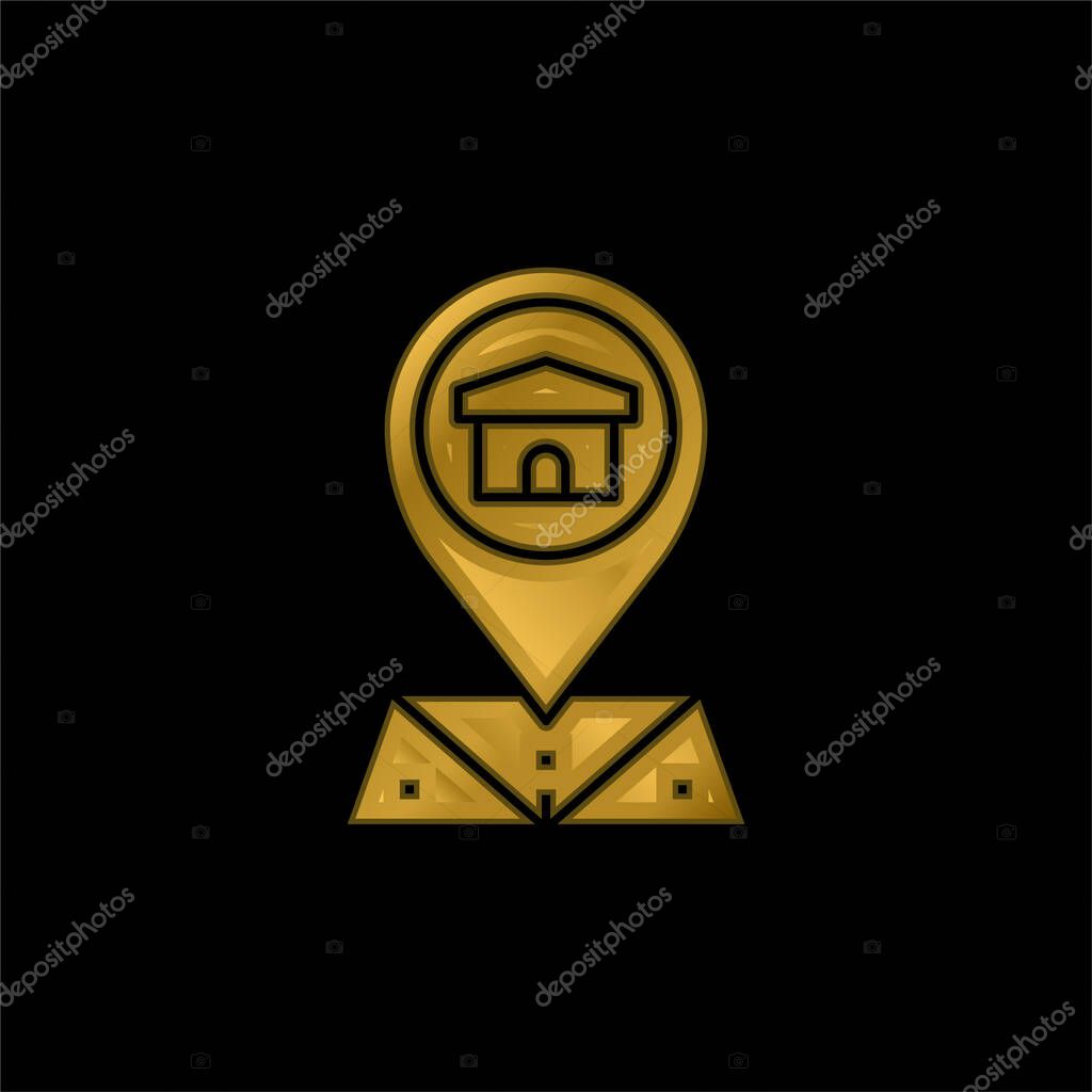 Address gold plated metalic icon or logo vector