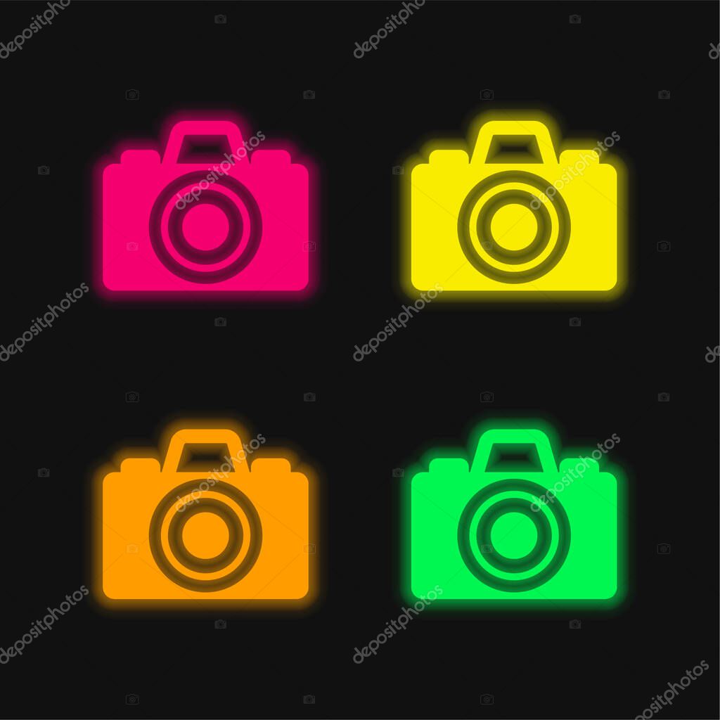 Black Camera four color glowing neon vector icon