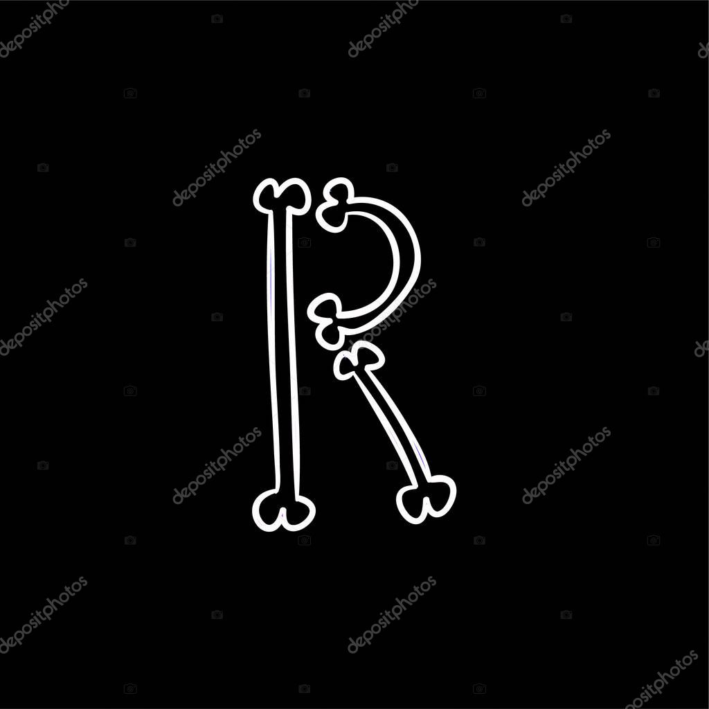 Bones Typography Outline Of Letter R blue gradient vector icon