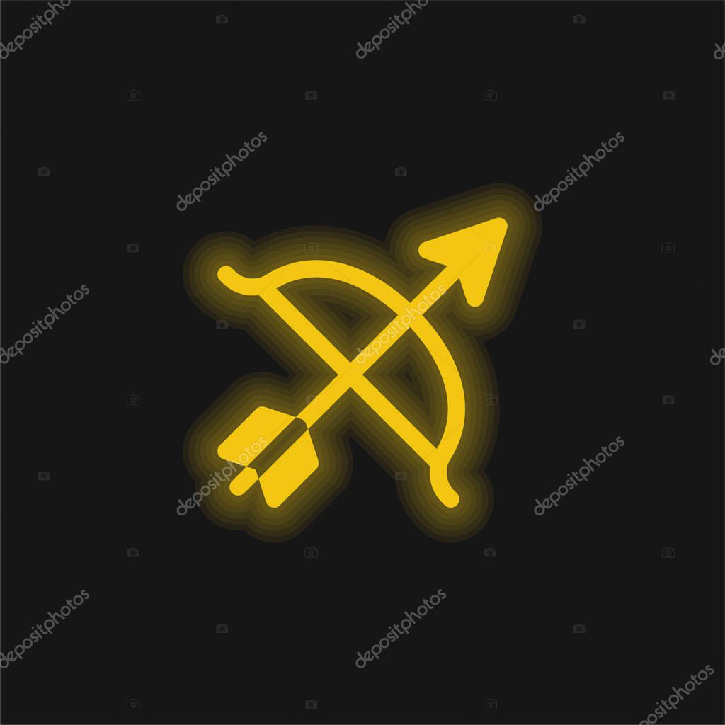 Archery yellow glowing neon icon