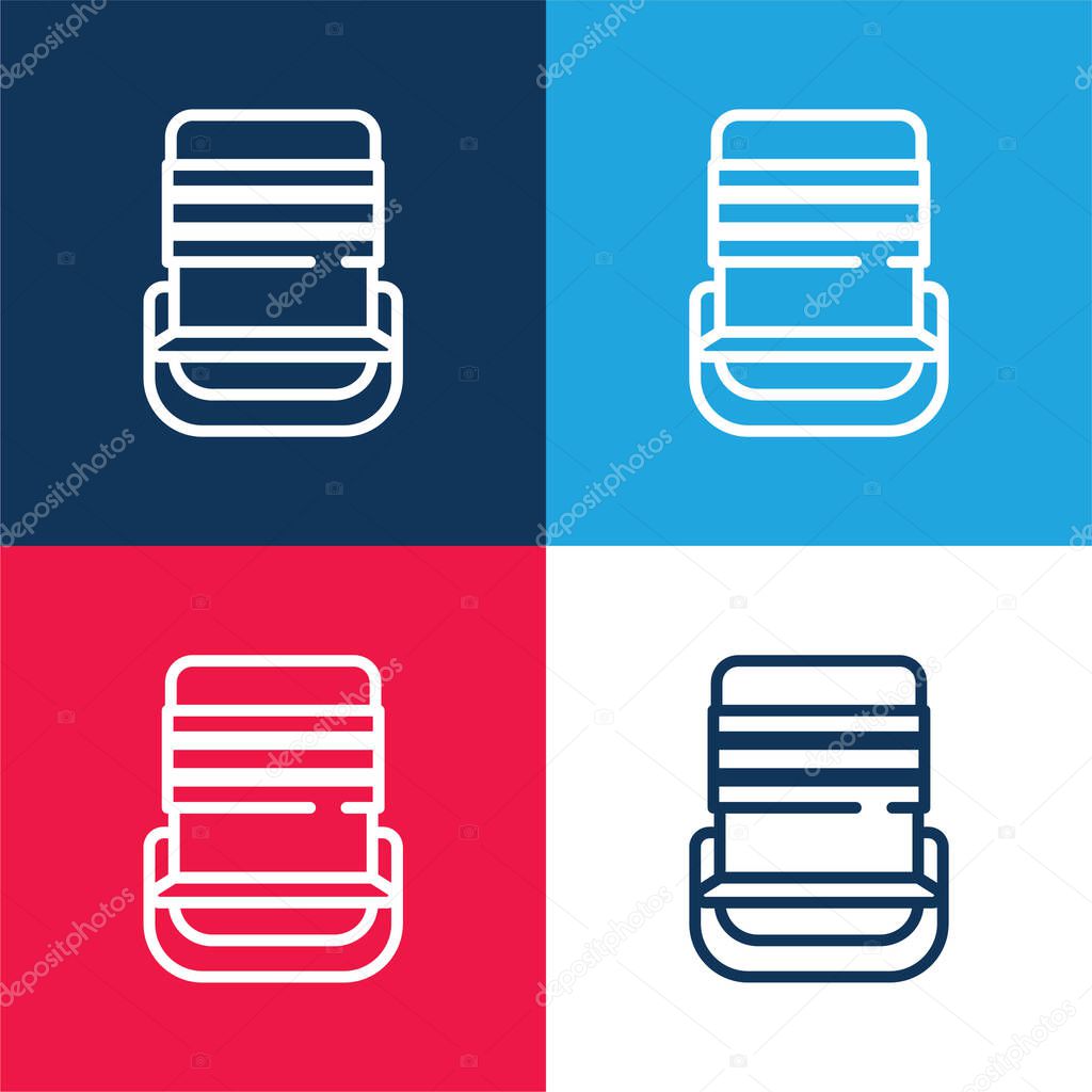 Beach Chair blue and red four color minimal icon set
