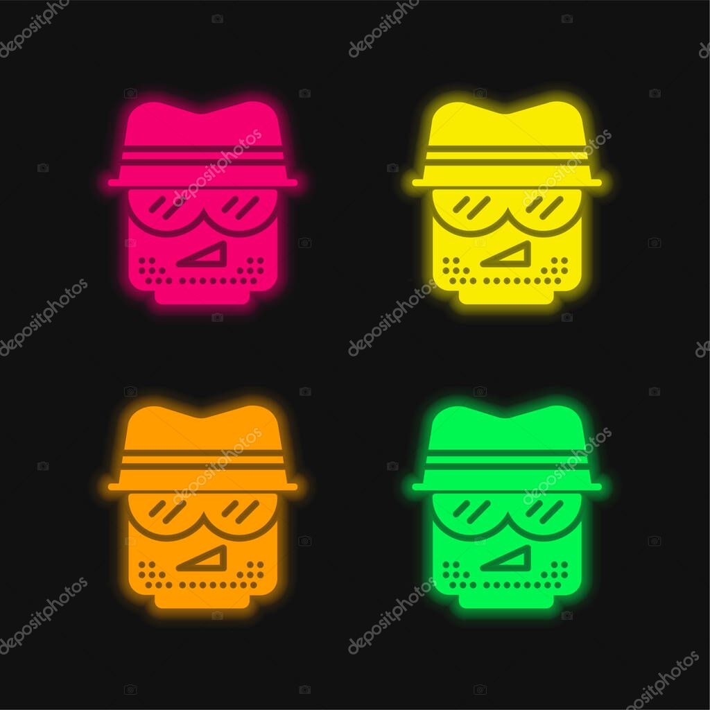 Agent four color glowing neon vector icon